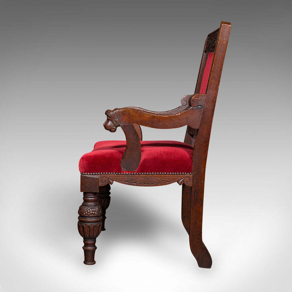 Antique Morning Room Elbow Chair, Scottish, Oak, Gothic Revival Seat, Victorian photo 1295.0