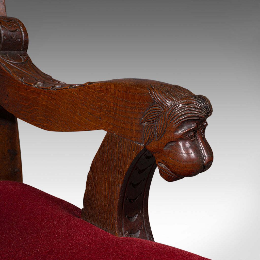 photo for sale Antique Morning Room Elbow Chair, Scottish, Oak, Gothic Revival Seat, Victorian