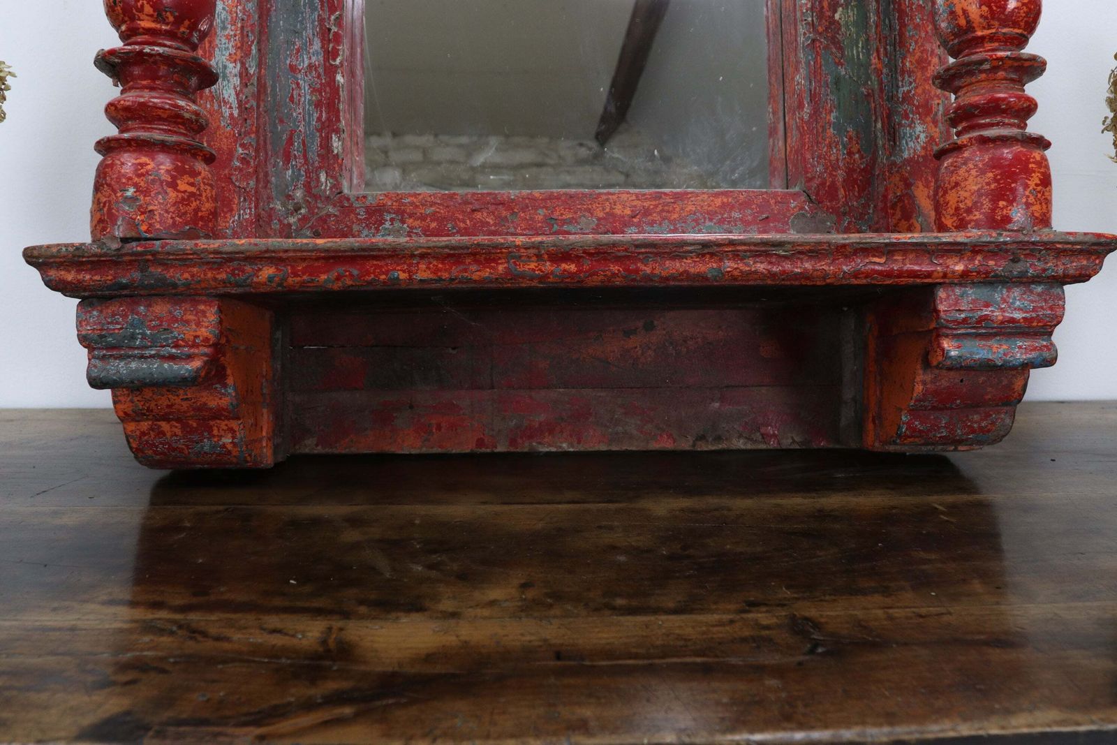 Early 19th Century Polychromed Indian Hand Carved Mirrored Shrine (2) photo Furniture