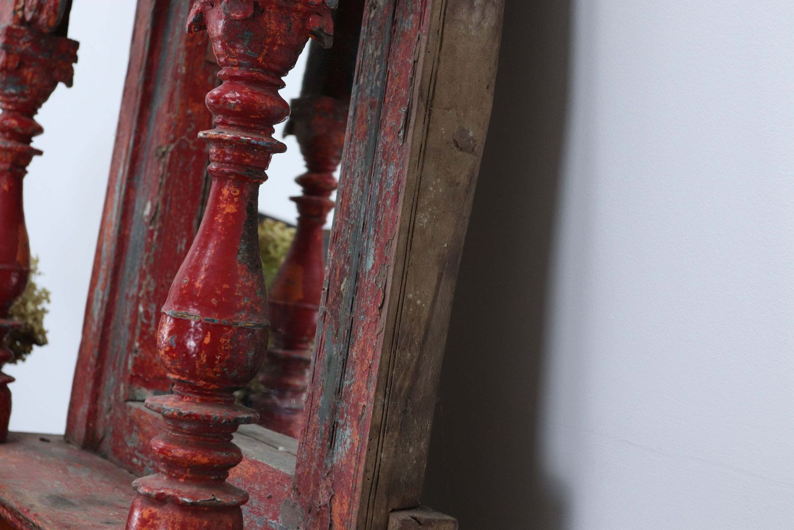 Furniture Early 19th Century Polychromed Indian Hand Carved Mirrored Shrine (2) photo