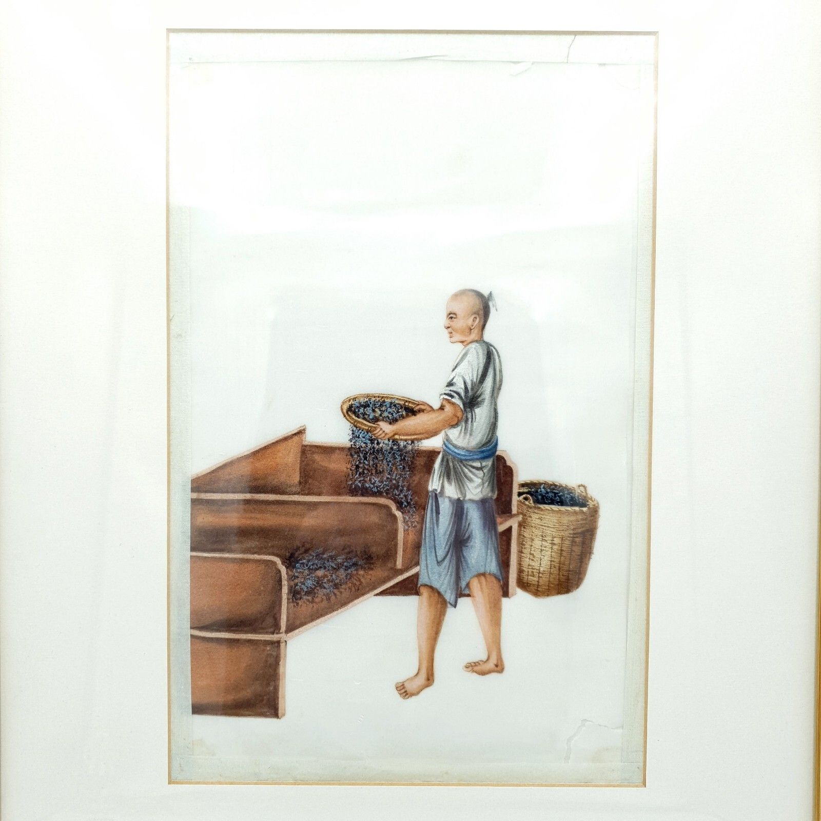 Antique Chinese Pith Paper Painting, 19th Century Qing Dynasty Daily Life Scene photo furniture