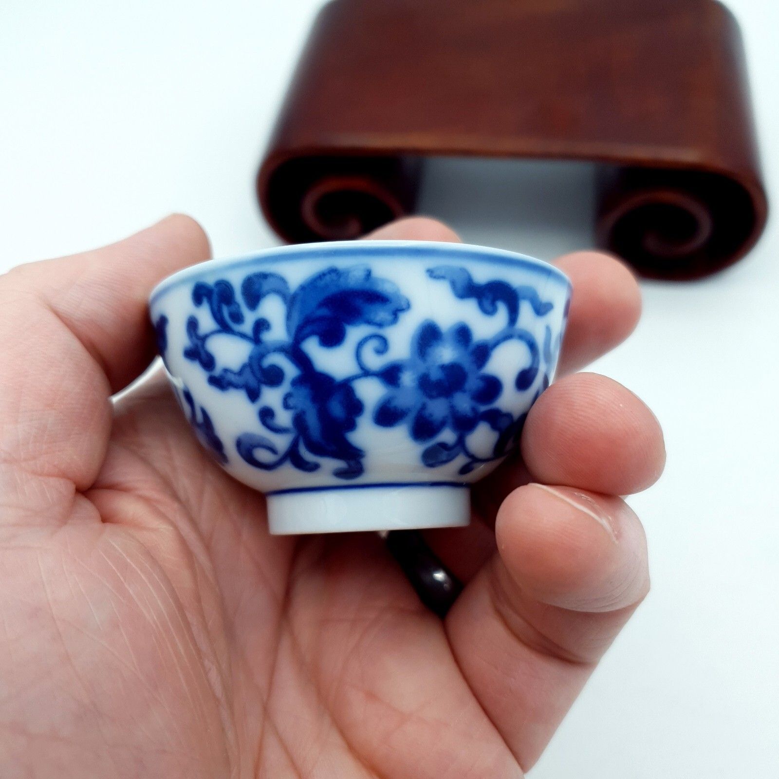 photo vinterior Chinese Tea Wine Tasting Set Wood Scroll Base Da Qing Guangxu Nian Zhi Repro
