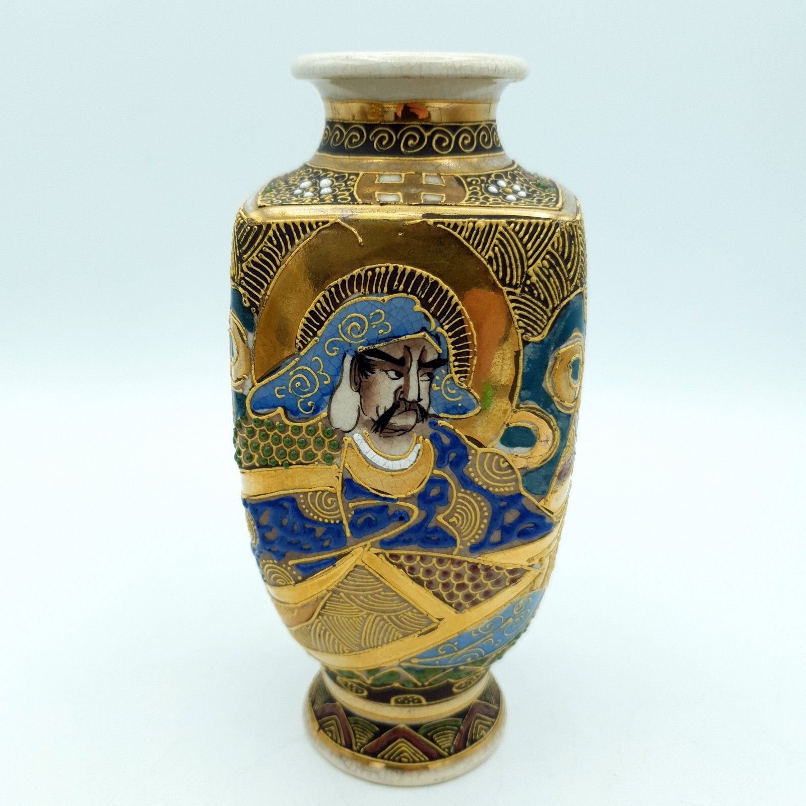 Kusube Satsuma Vase X 2 Vintage Hand Painted Enamel Pottery Vases H15cm (1 Chip) photo for sale