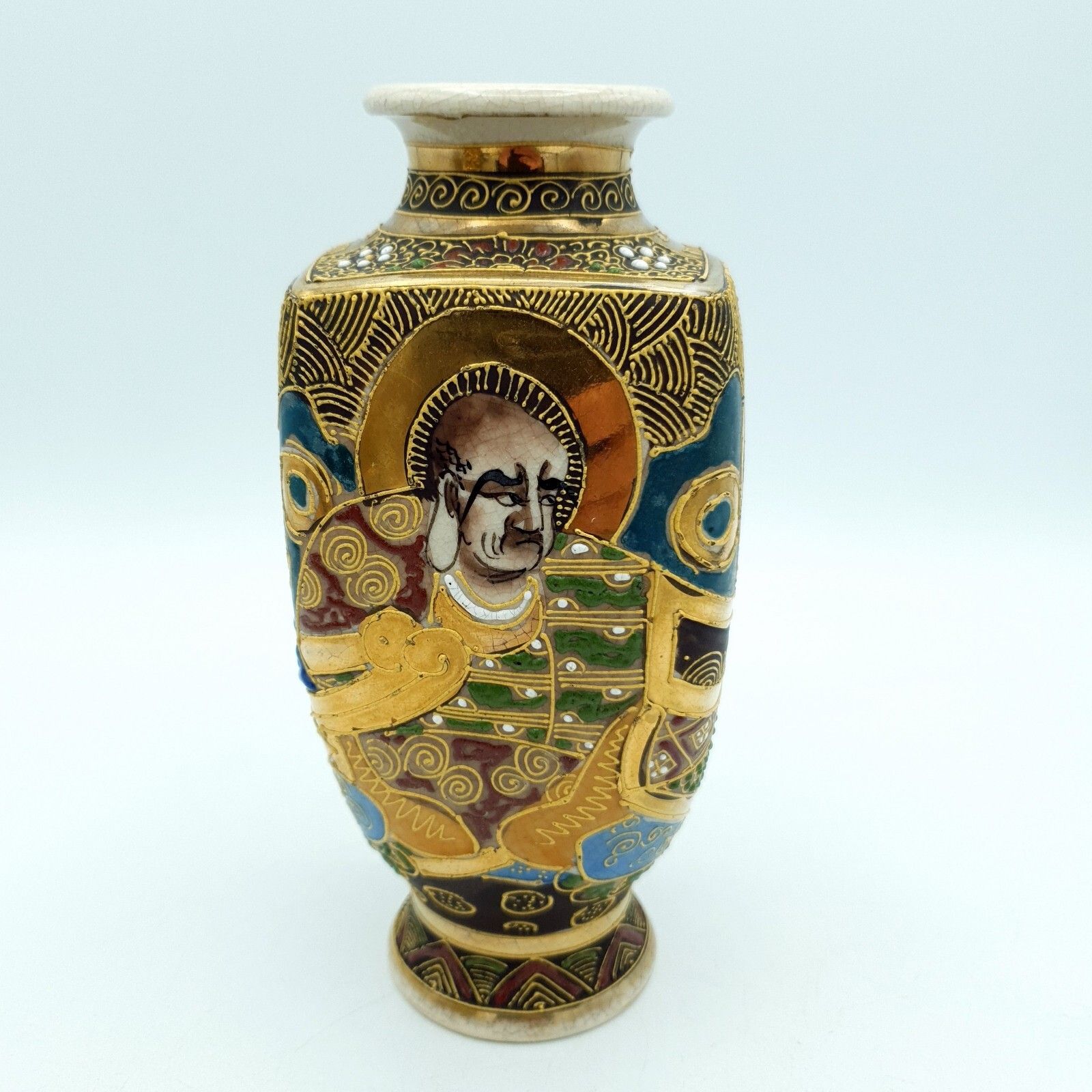 Kusube Satsuma Vase X 2 Vintage Hand Painted Enamel Pottery Vases H15cm (1 Chip) photo Home Decor