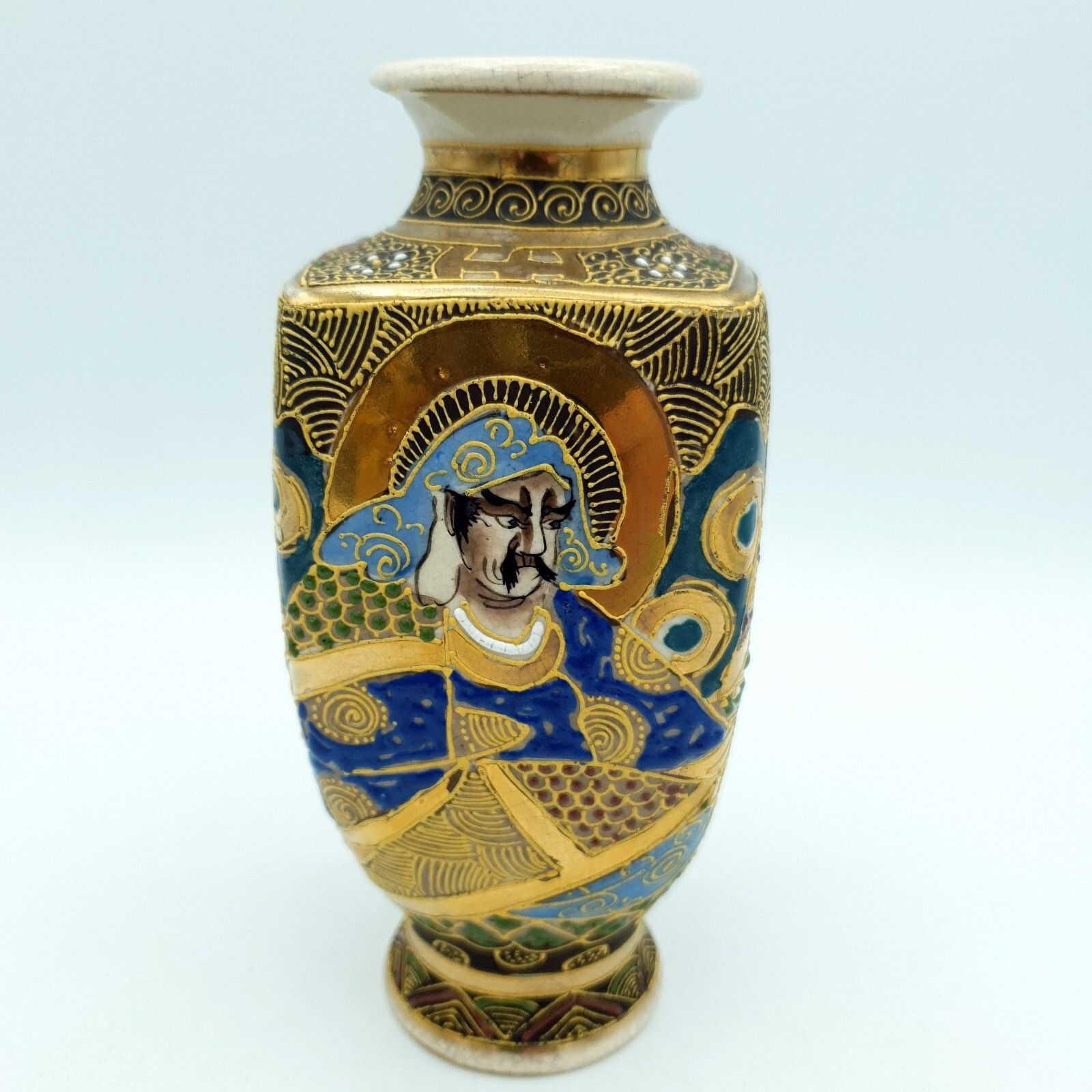 photo for sale Kusube Satsuma Vase X 2 Vintage Hand Painted Enamel Pottery Vases H15cm (1 Chip)