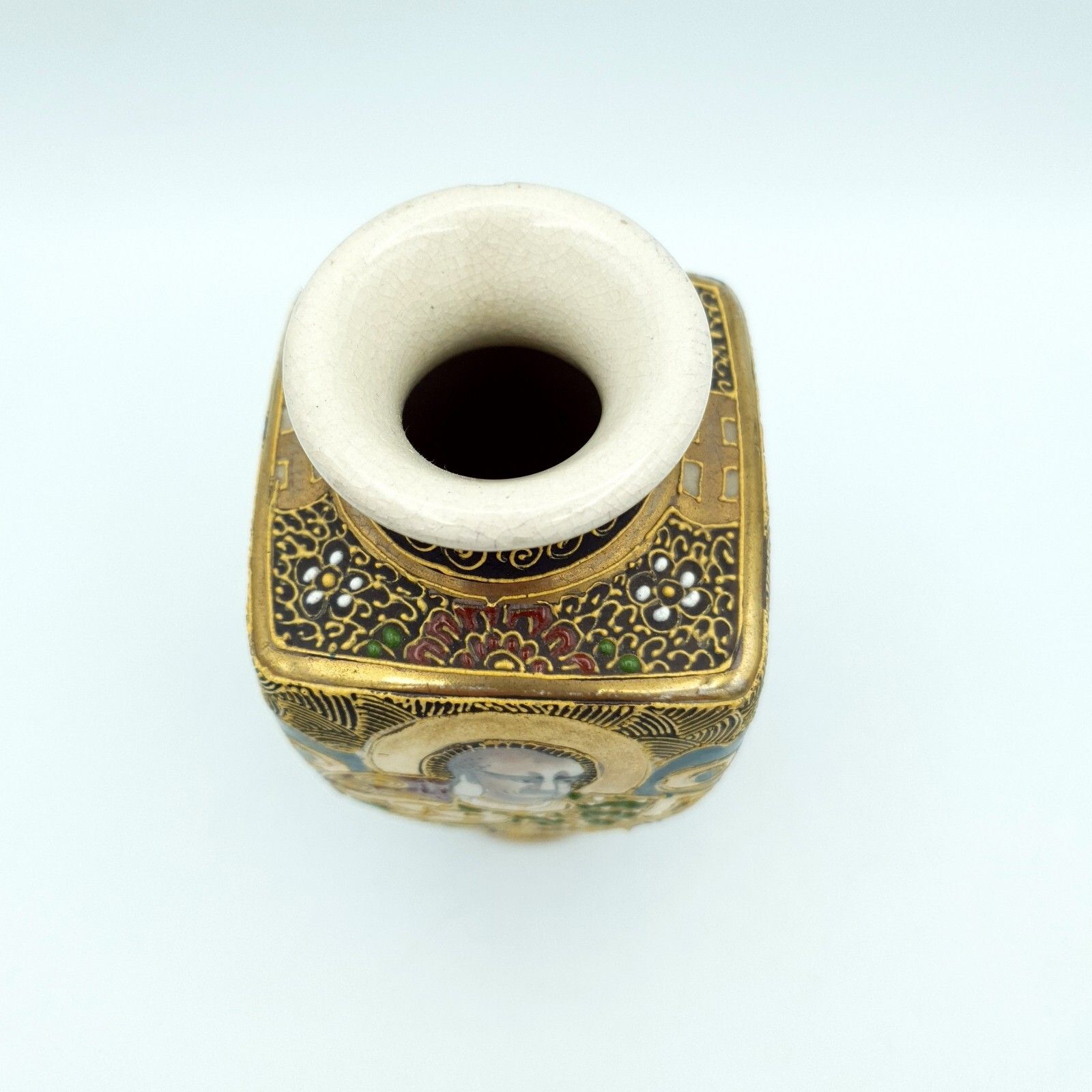 70.0 Kusube Satsuma Vase X 2 Vintage Hand Painted Enamel Pottery Vases H15cm (1 Chip) photo