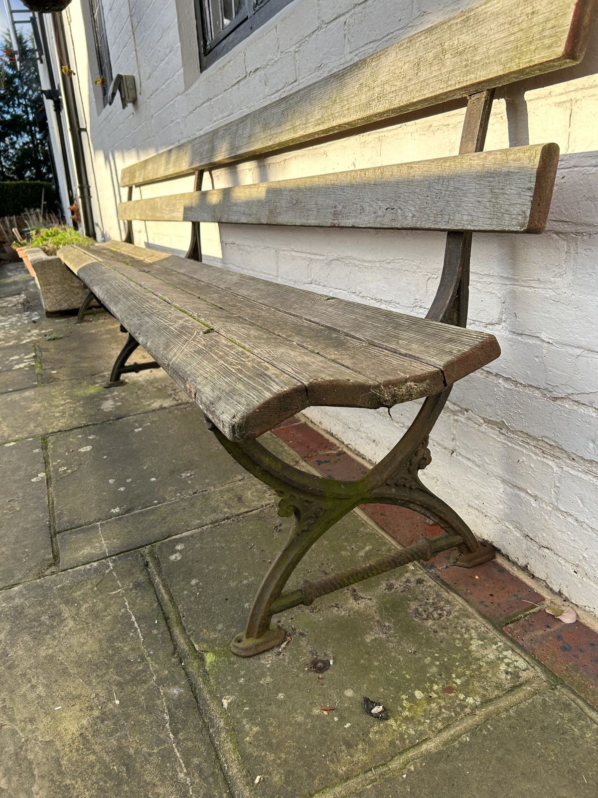Stunning Old Extra Long Wood And Cast Iron Railway Station Bench photo for sale