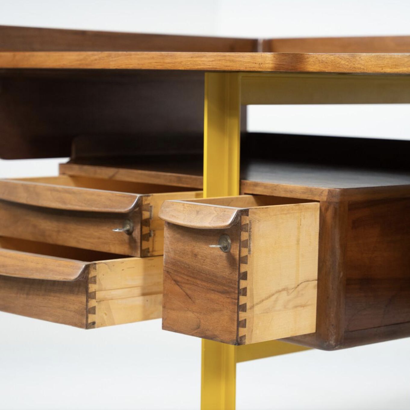 Mid Century Modern Italian Wooden Desk In Walnut And Metal, Italy, 1960 photo vinterior