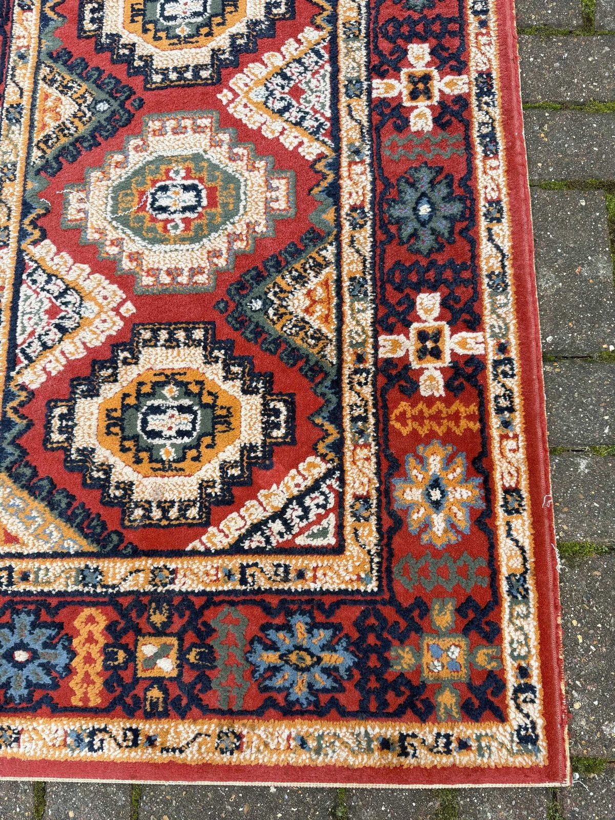 Vibrant Retro Wool Rug With Geometric Aztec Like Pattern   80cm X 150cm photo vinterior