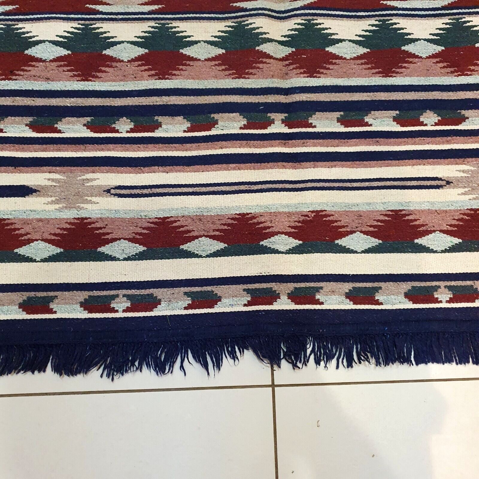 Handwoven Mexican Zapotec Wool Rug Geometric Pattern Mid Century 58" X 39" Vtg photo vinterior