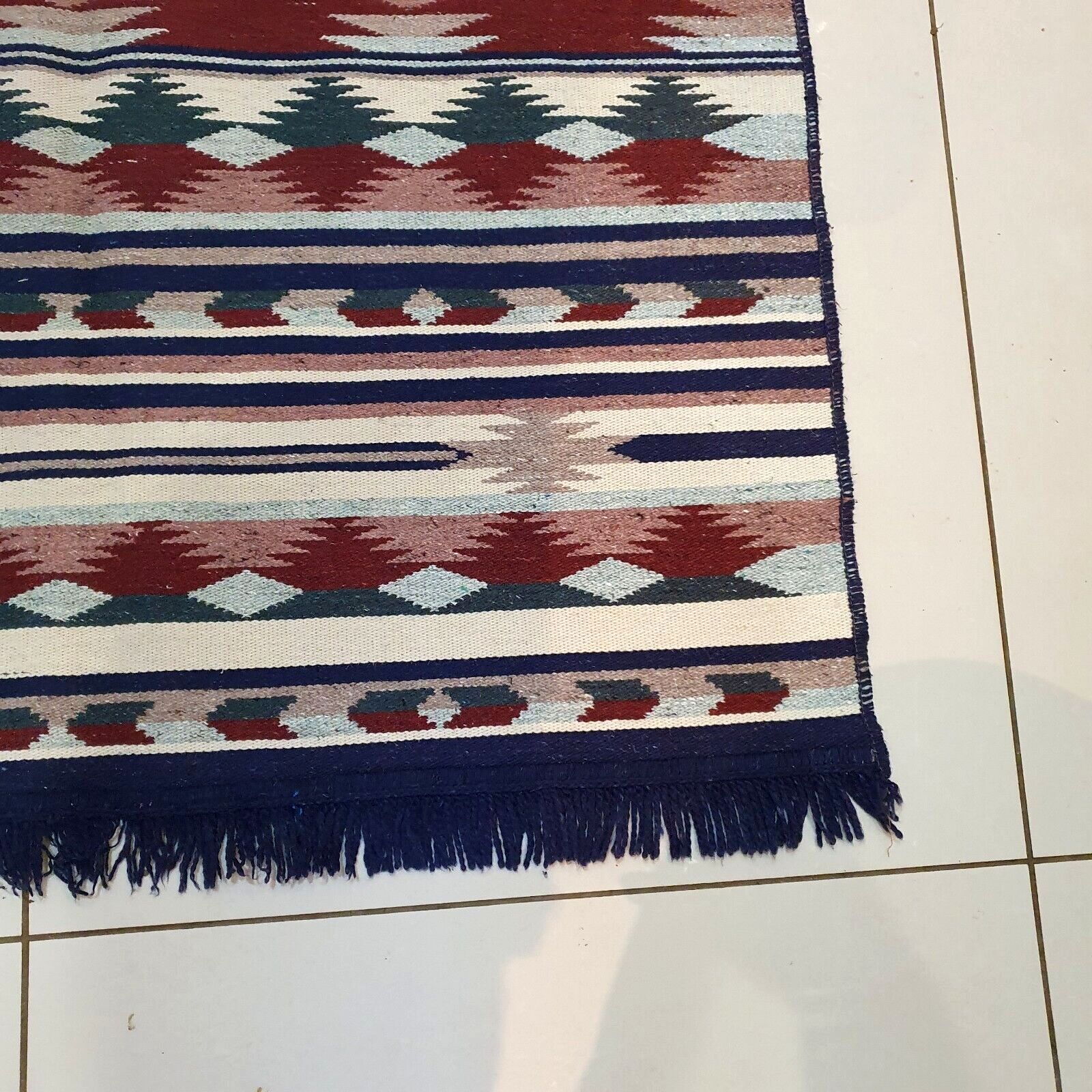 Handwoven Mexican Zapotec Wool Rug Geometric Pattern Mid Century 58" X 39" Vtg photo buy