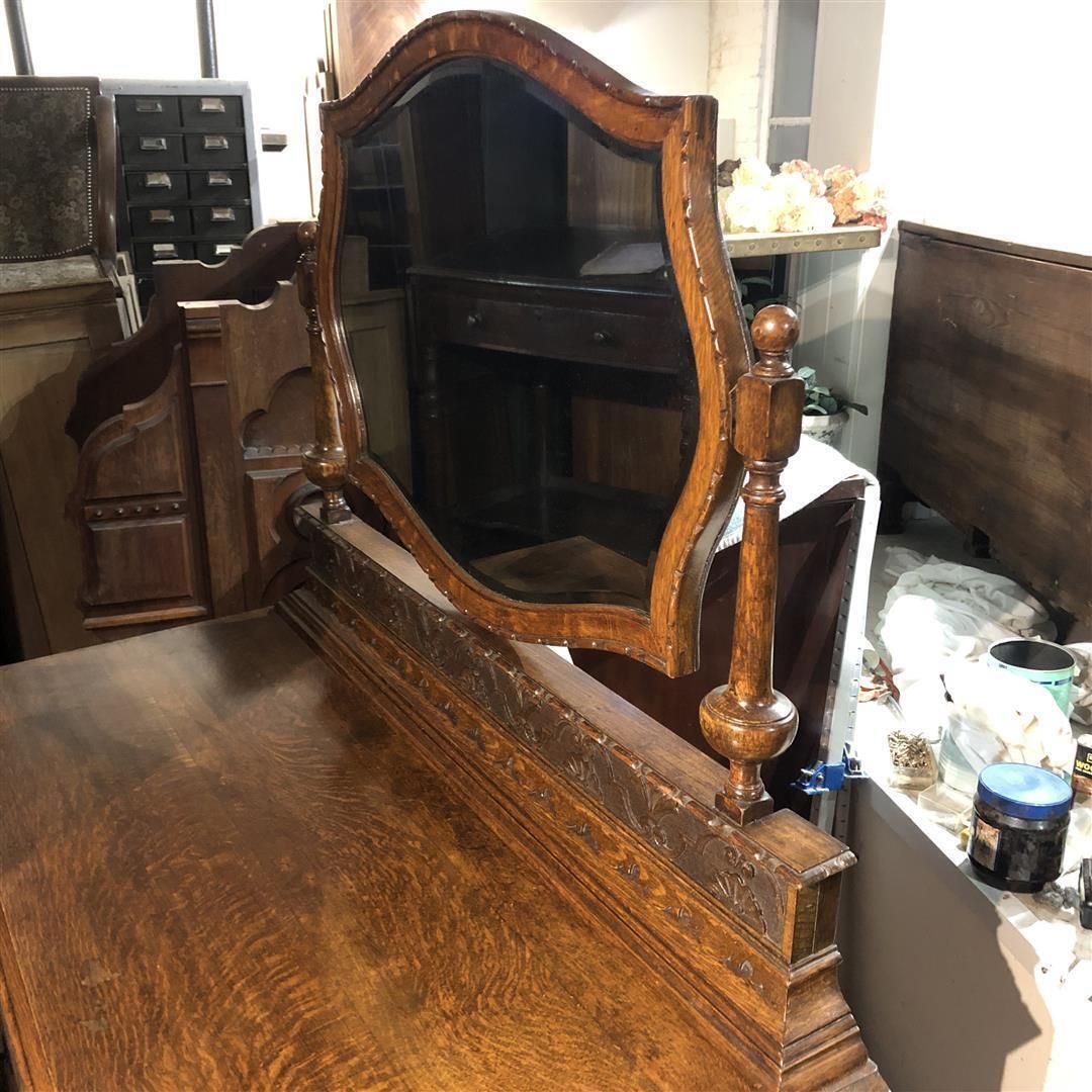 Vintage Light Oak Dressing Table Mirrored With Drawers Below 1930s photo 395.0