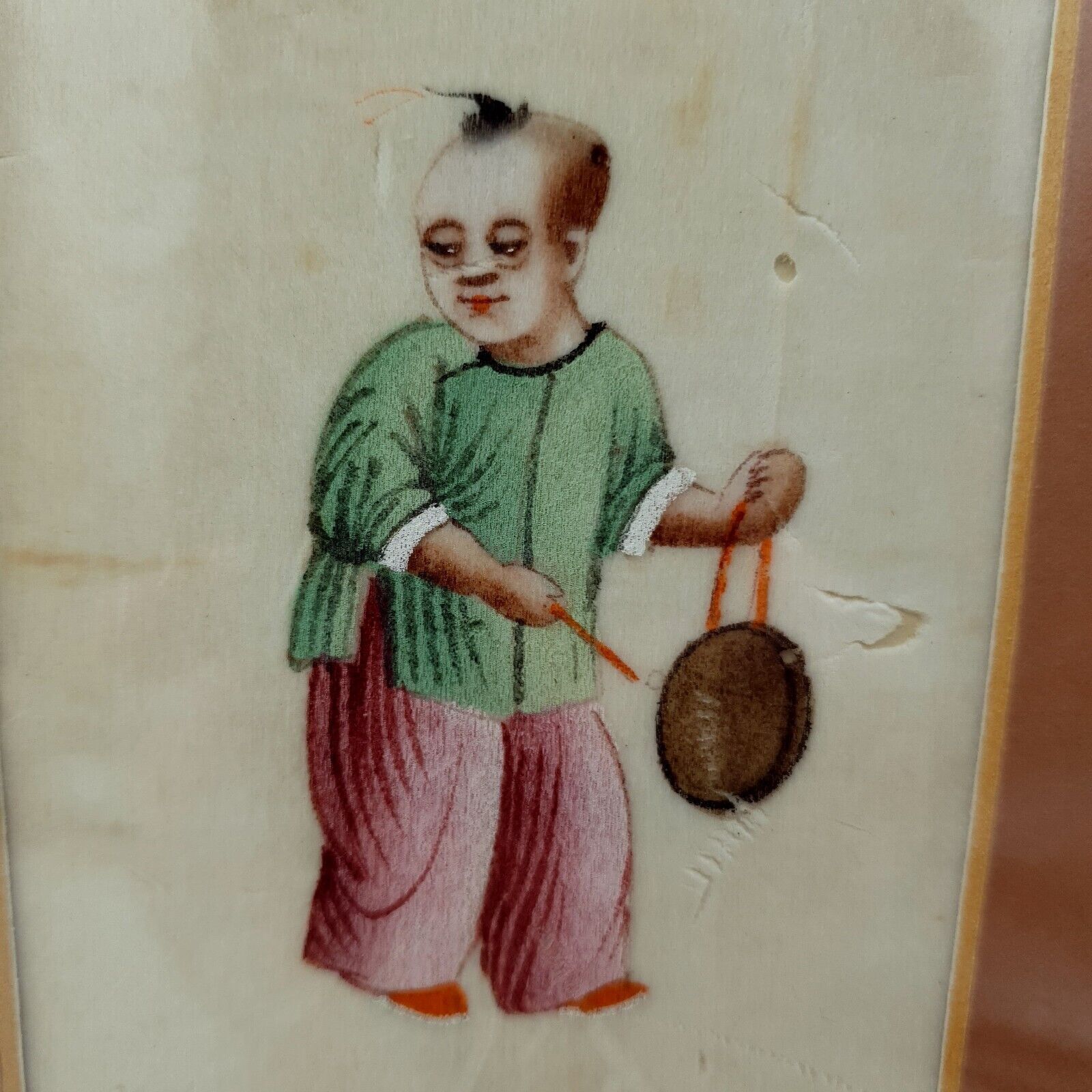 photo vinterior Antique Chinese Pith Paper Painting 19th Century Qing Dynasty Music Festival