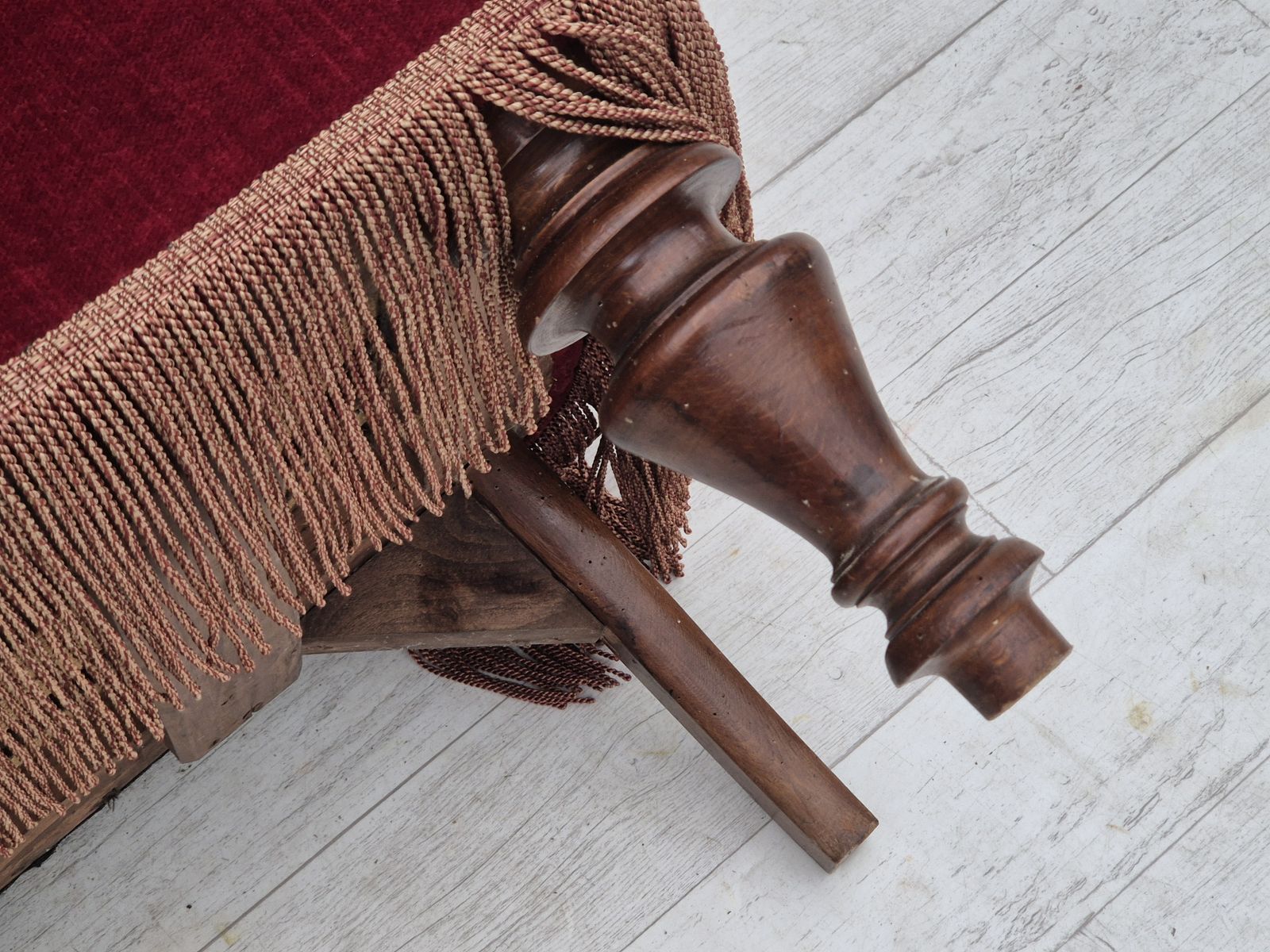 1950s, Danish 2 Seater Sofa, Cherry Red Furniture Velour, Ash Wood. photo vintage
