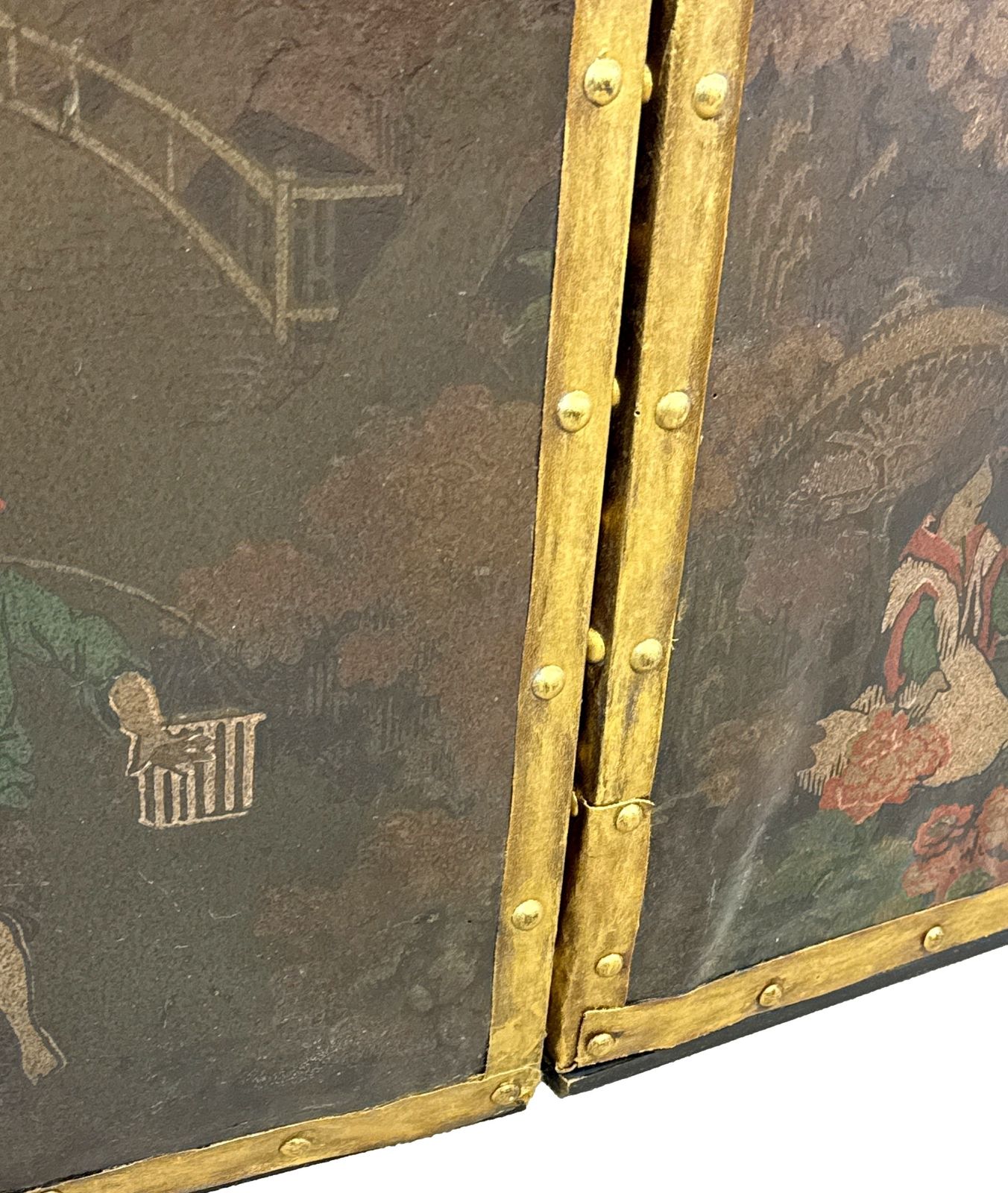 photo buy Four Fold 19th Century Chinoiserie Leather Screen (England, Circa 1890)