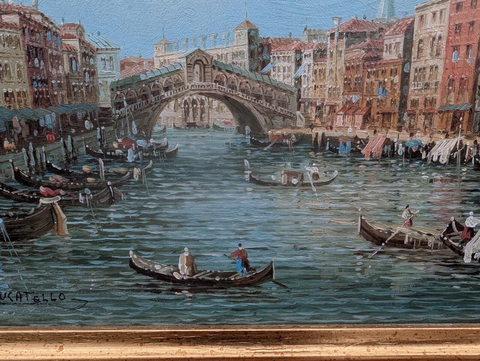 Beautiful Opulent Paolo Lucatello Rare Venetian River Scene 0162. photo furniture