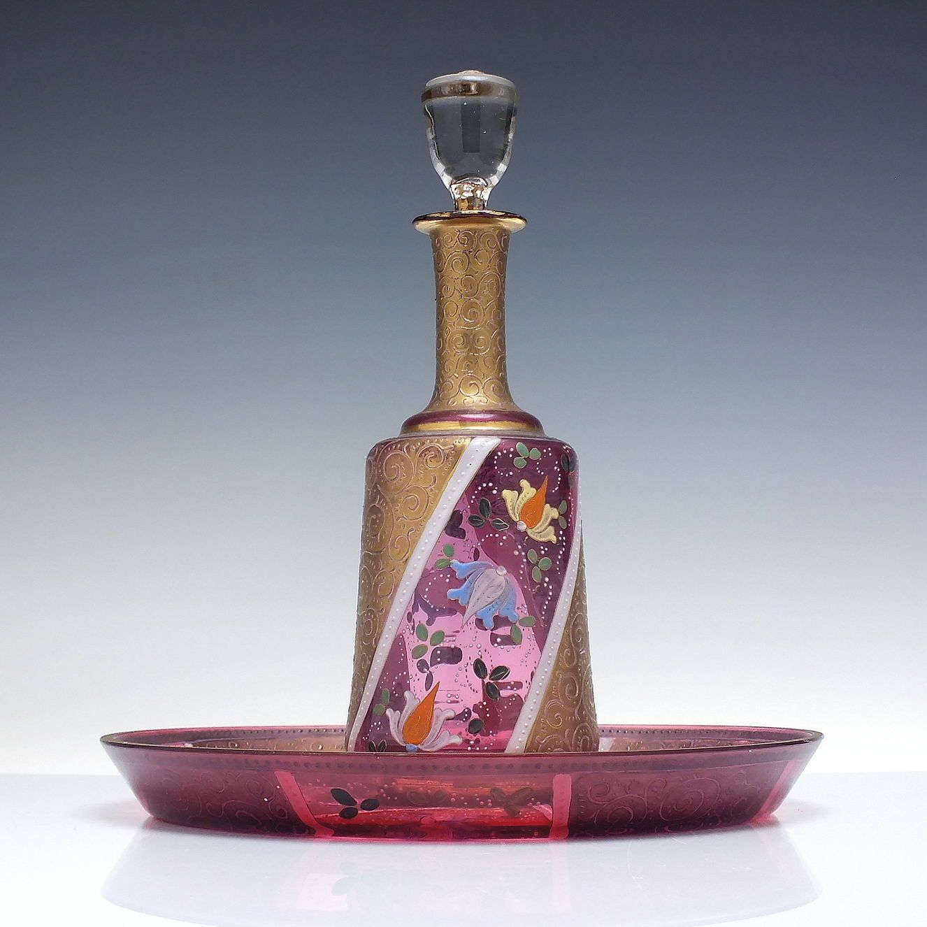 photo for sale Rare Antique Bohemian Hand Enamelled Glass Liquor Bar Set C1900