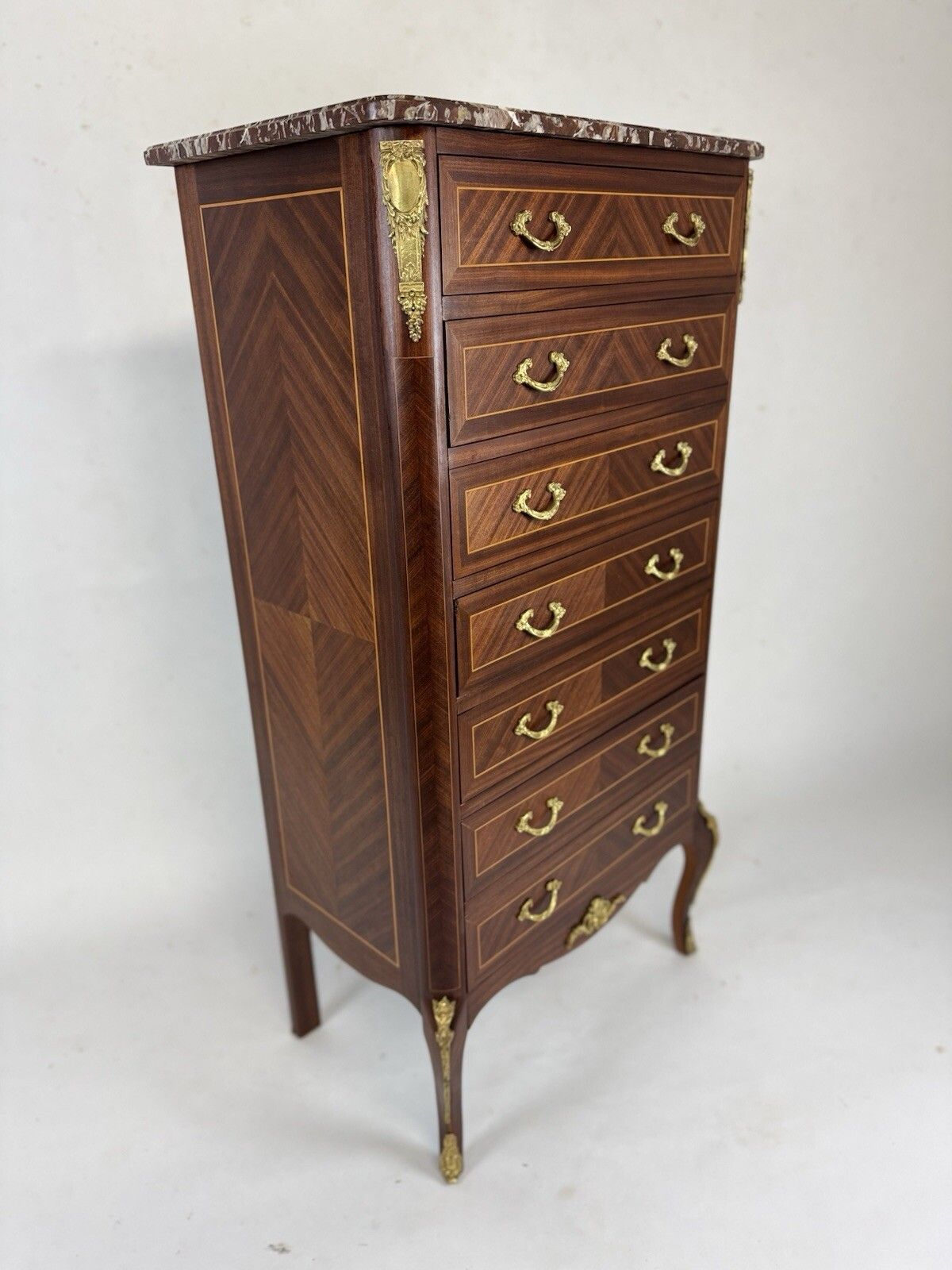 French Marble Top Tallboy Chest Of Drawers Louis XV Style photo furniture