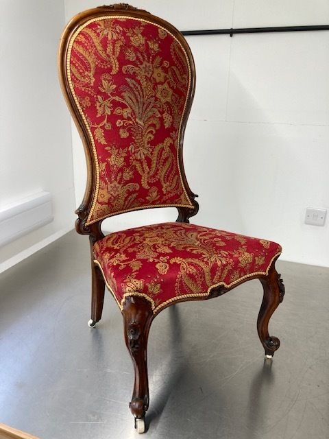 Traditionally Upholstered Victorian Walnut Occasional Chair