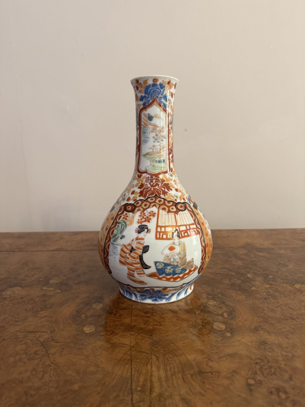 Fine Quality Pair Of Antique Japanese Imari Bottle Shaped Vases photo Home Decor