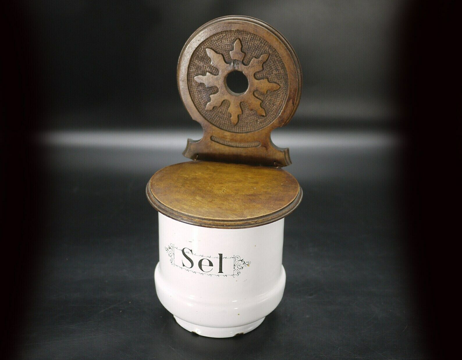 Antique French Provencal Salt Box Wood And Enamel photo Home Decor