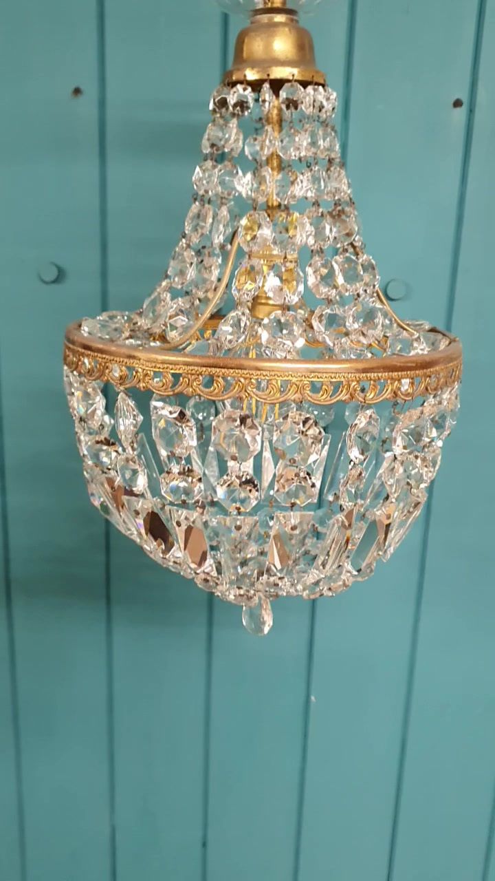 Early 20th Century Swag Chandelier With Prisms 10" photo for sale