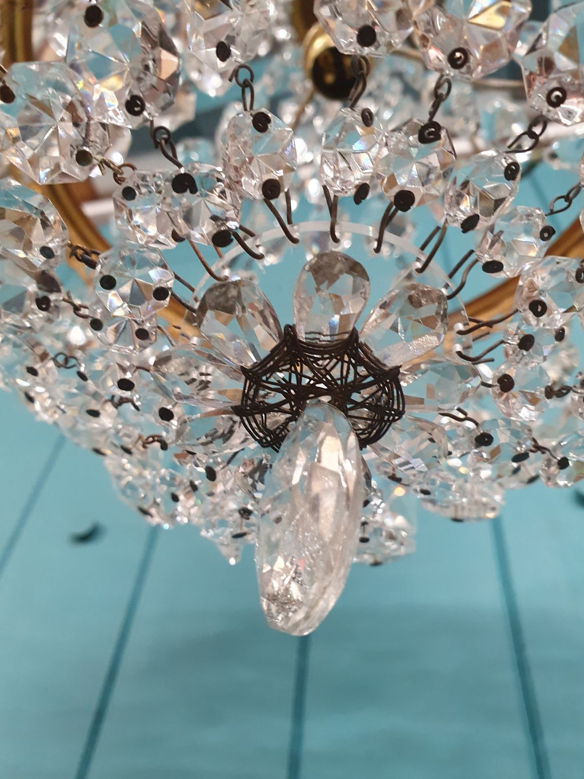 Early 20th Century Swag Chandelier With Prisms 10" photo vinterior