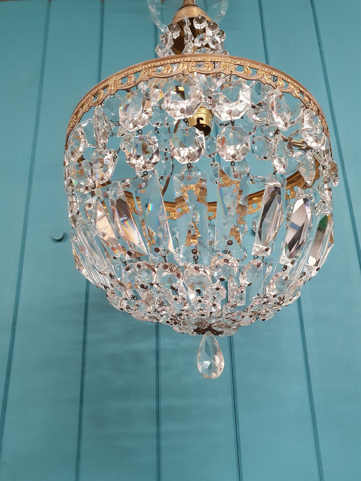 Early 20th Century Swag Chandelier With Prisms 10" photo vintage