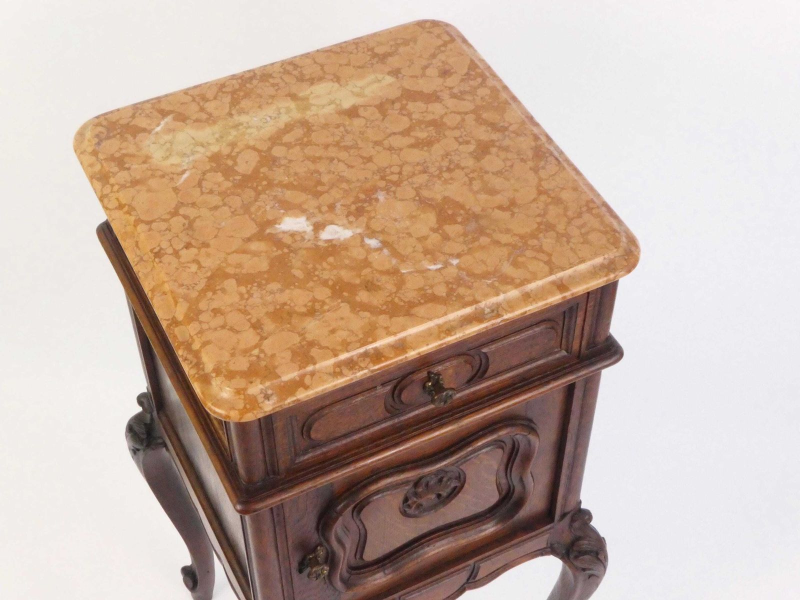 Antique French Louis XV Wooden Side Table With Marble, Walnut Carved Tall Chest, Beside Table, Entryway Furniture photo 749.0