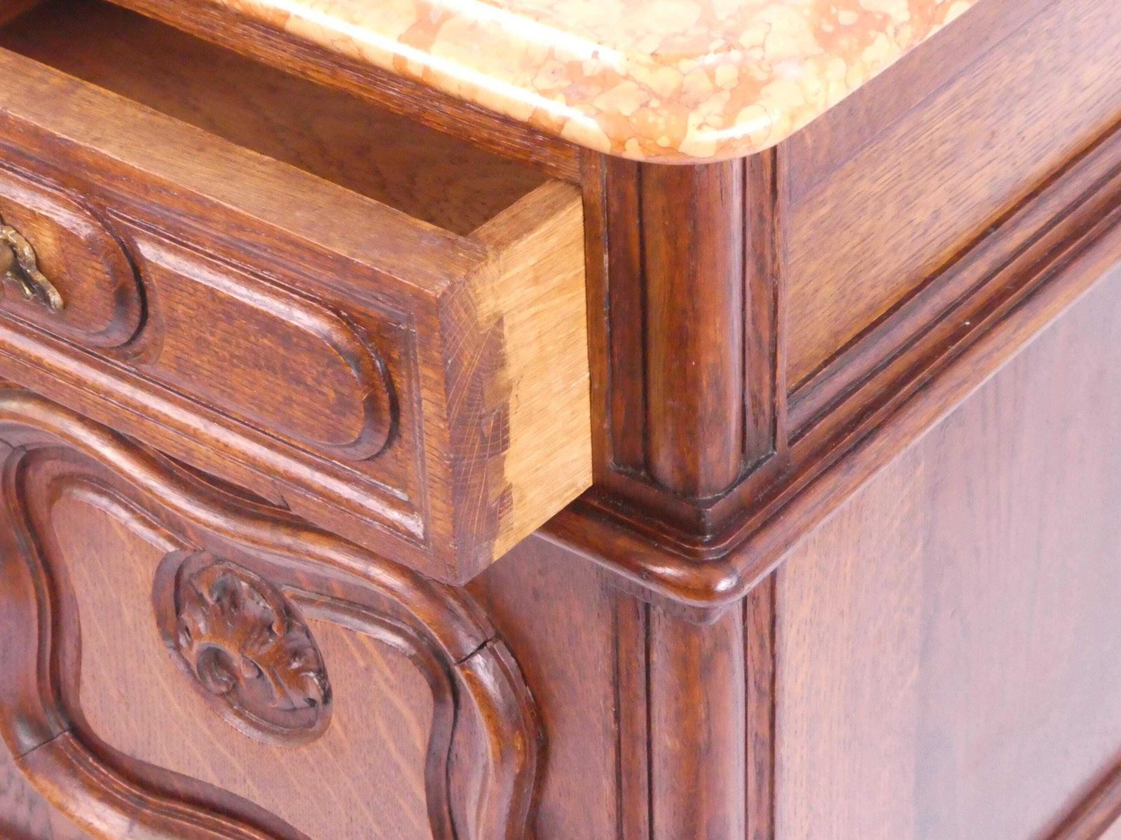 Antique French Louis XV Wooden Side Table With Marble, Walnut Carved Tall Chest, Beside Table, Entryway Furniture photo buy