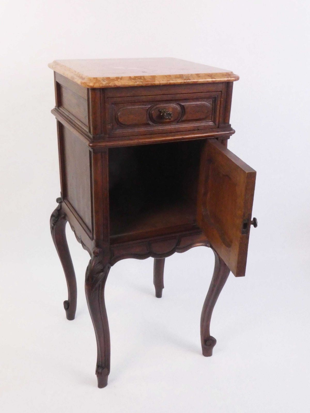 Antique French Louis XV Wooden Side Table With Marble, Walnut Carved Tall Chest, Beside Table, Entryway Furniture photo vintage