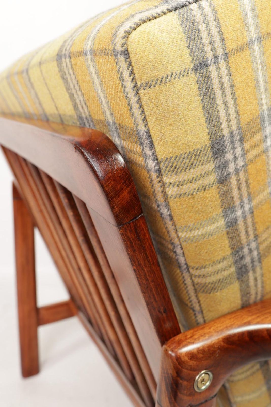 Yellow Wool Tartan Vintage Armchair From Poland By Zenon Bączyk, 1960s photo vinterior