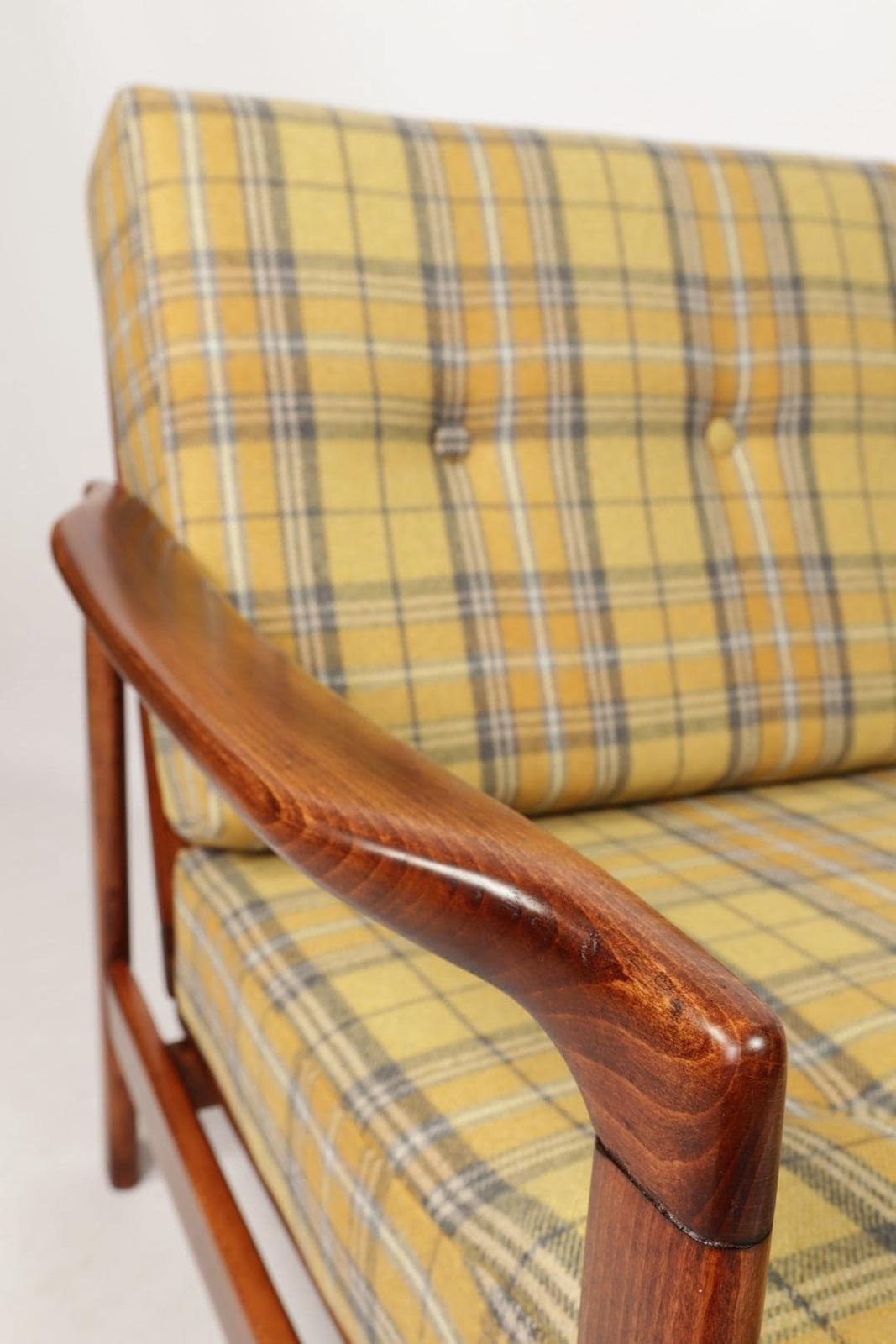 Yellow Wool Tartan Vintage Armchair From Poland By Zenon Bączyk, 1960s photo buy
