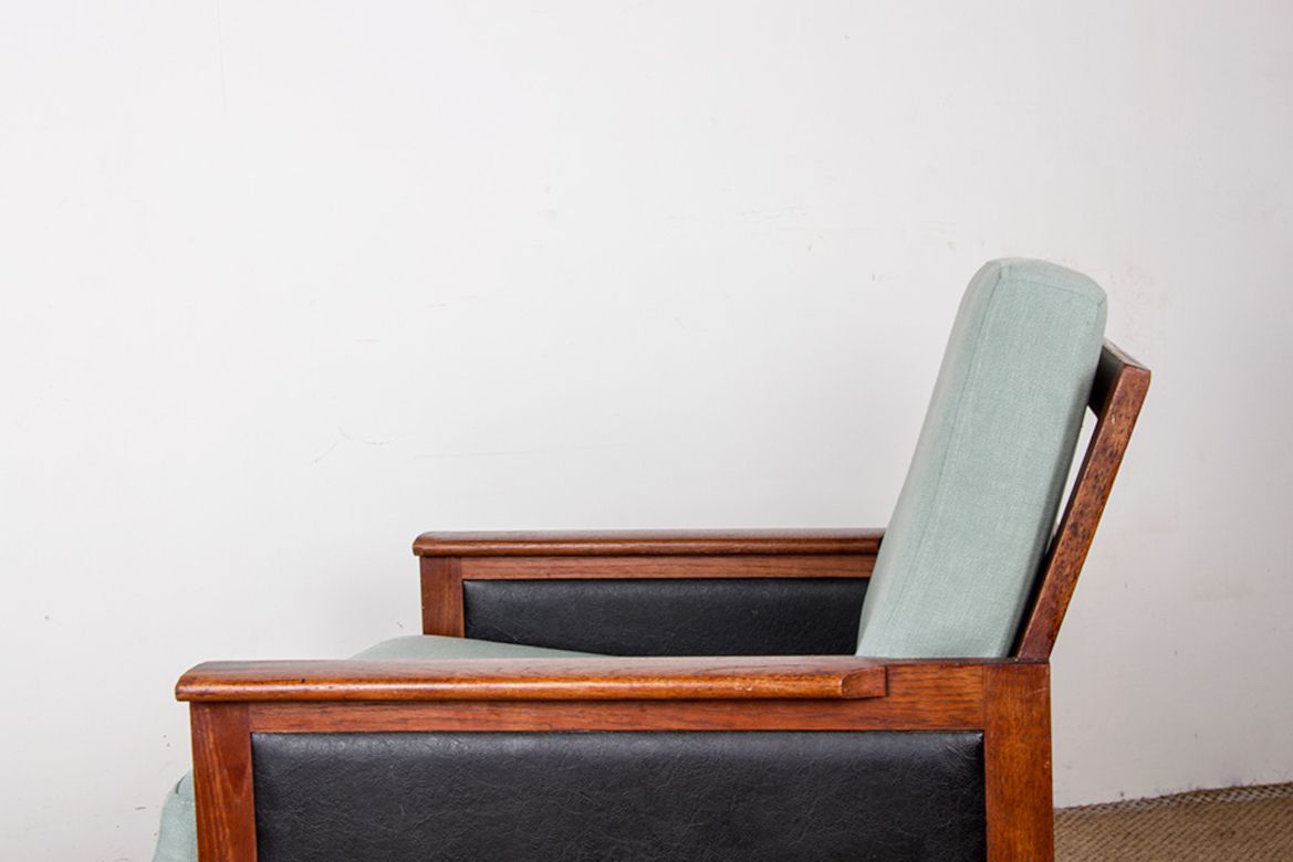 Furniture Pair Of Danish Armchairs In Teak, Fabric And Leather, Model N°4 Capella Illum Wikkelsø For Niels Eilersen 1960. photo