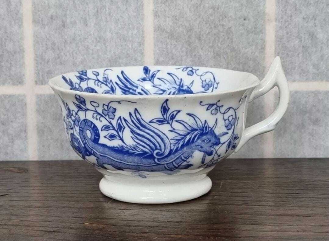 Dragon Teacup Chinese Blue White Design | 19th Century English Porcelain | Hand Painted Chinoiserie Tea Cup | Oriental Antique Gift