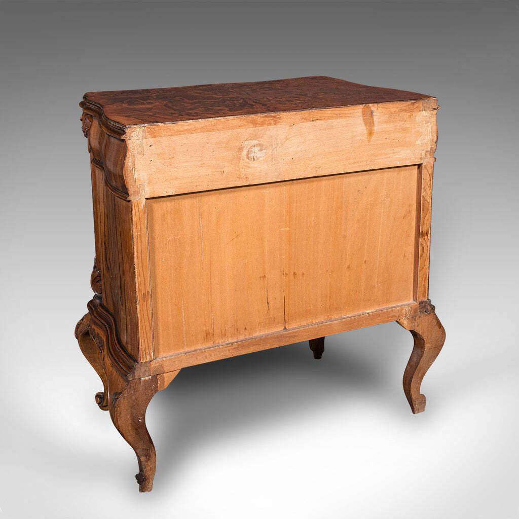 Pair Of Vintage Bedside Cabinets, Italian, Walnut, Bedroom Nightstand, Rococo photo 2850.0
