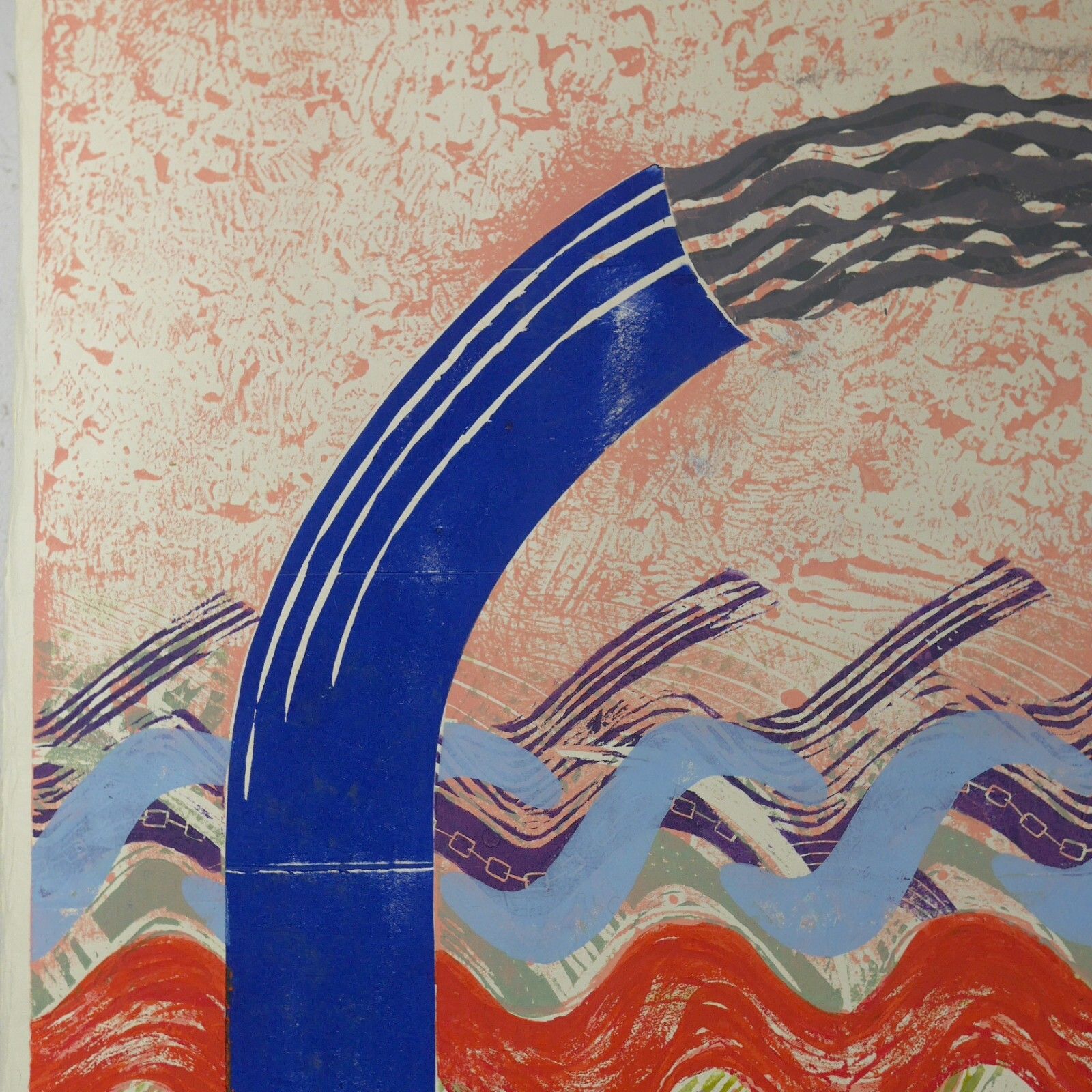 Large Original Signed Art Abstract Wood & Screen Print Paper #102769 photo for sale