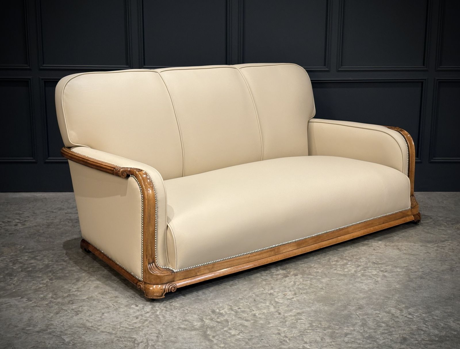Art Deco Walnut & Leather 3 Piece Suite photo for sale