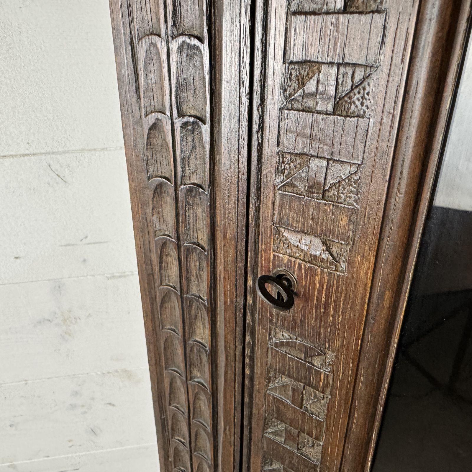Antique Carved Oak Corner Cabinet With Key photo Furniture