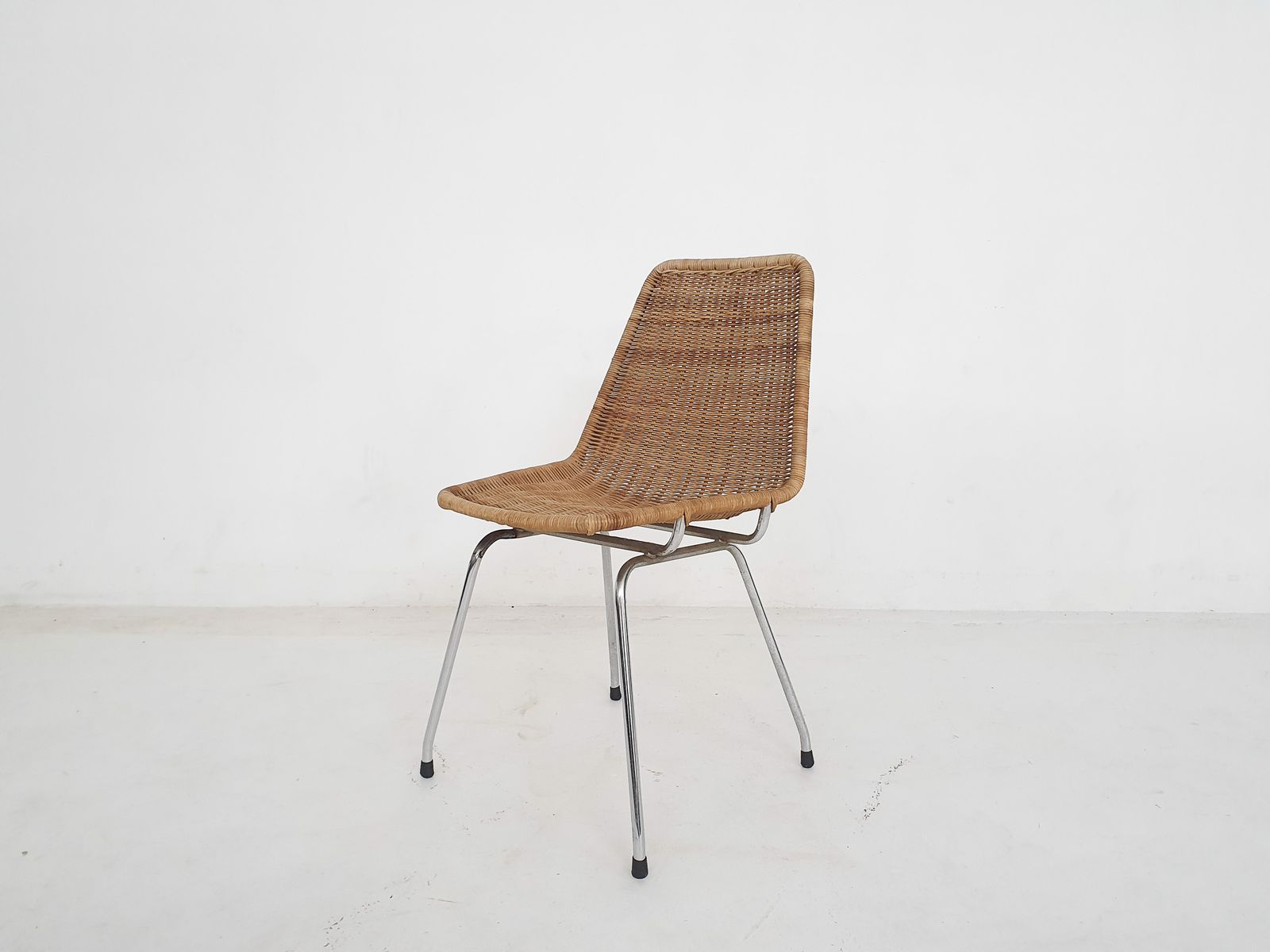 Mid Century Rattan And Metal Dining Chair, The Netherlands 1960's