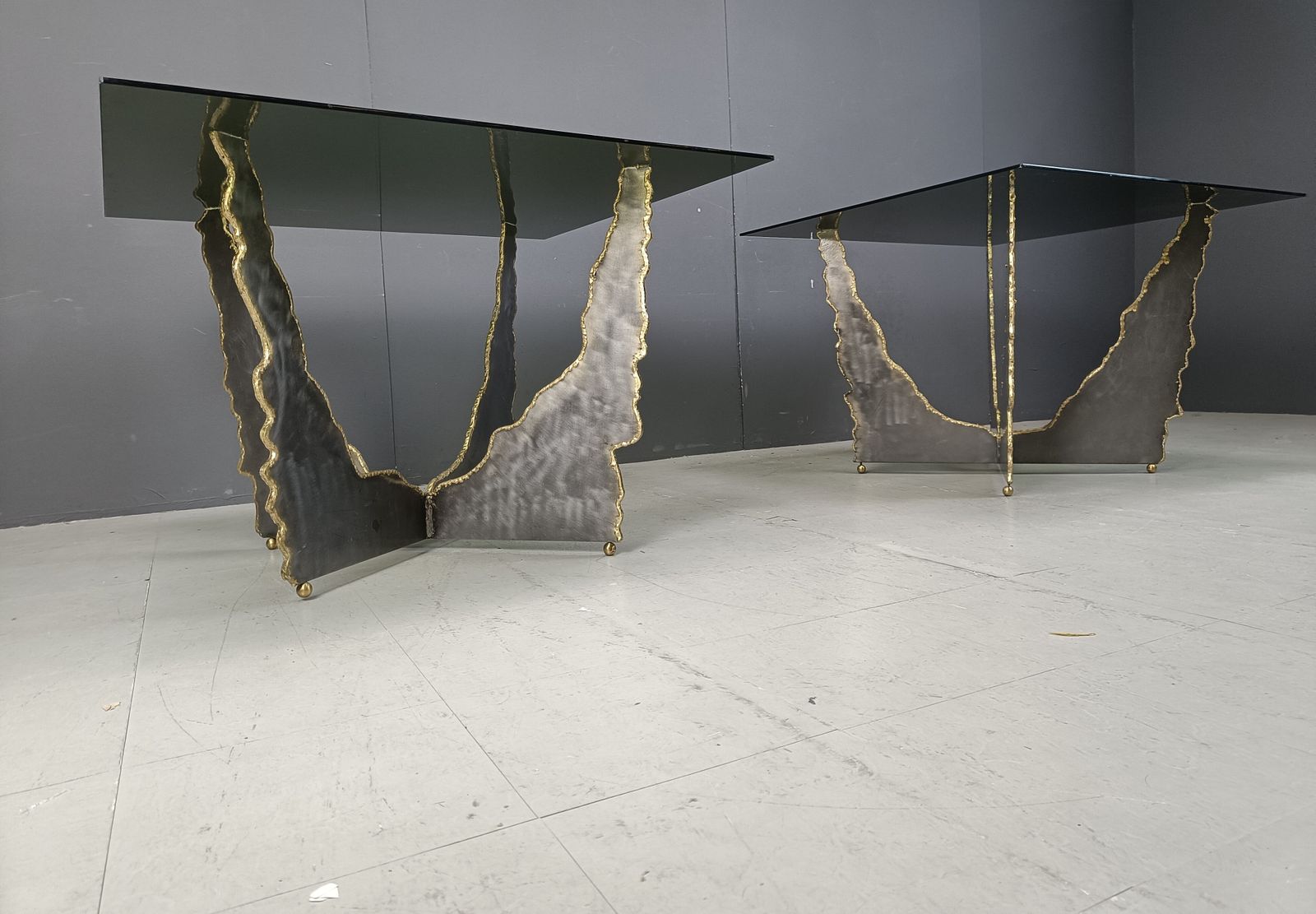 Brutalist Cut Steel Coffee Tables Or Side Tables, 1970s photo furniture