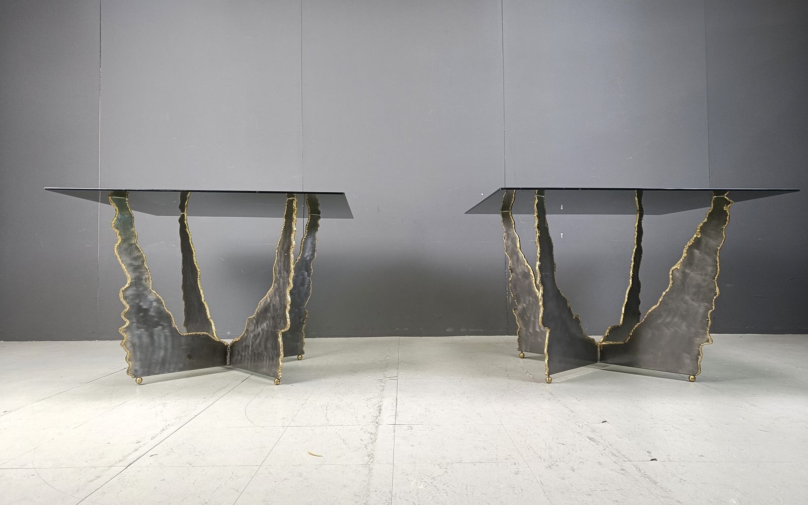 Brutalist Cut Steel Coffee Tables Or Side Tables, 1970s photo vintage