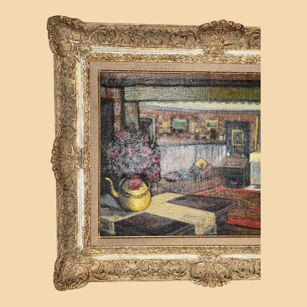 Interior With Yellow Teapot, Oil On Canvas Still Life Painting photo furniture