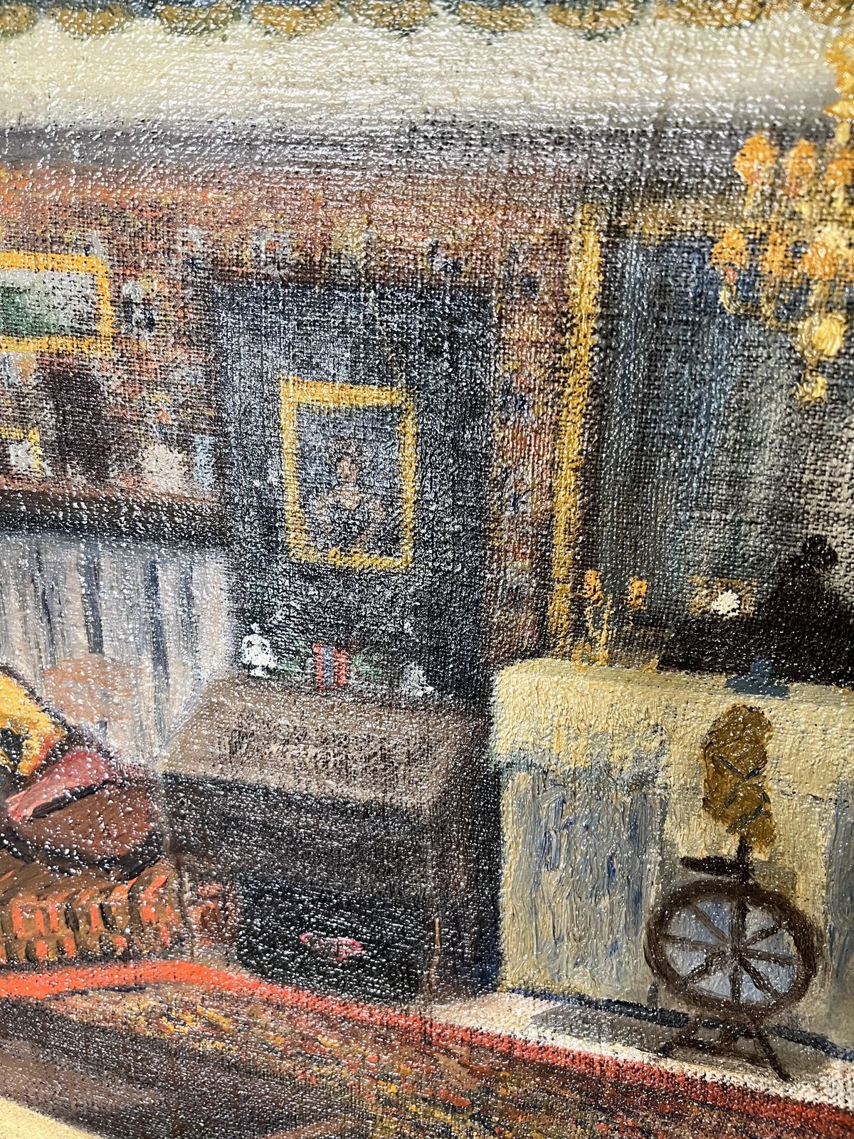 Interior With Yellow Teapot, Oil On Canvas Still Life Painting photo vintage