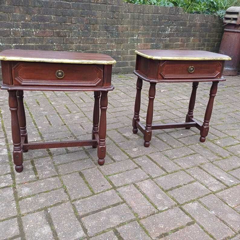 photo furniture Pair Of Vintage Bedside Cupboards With Hand Painted Gold Highlights