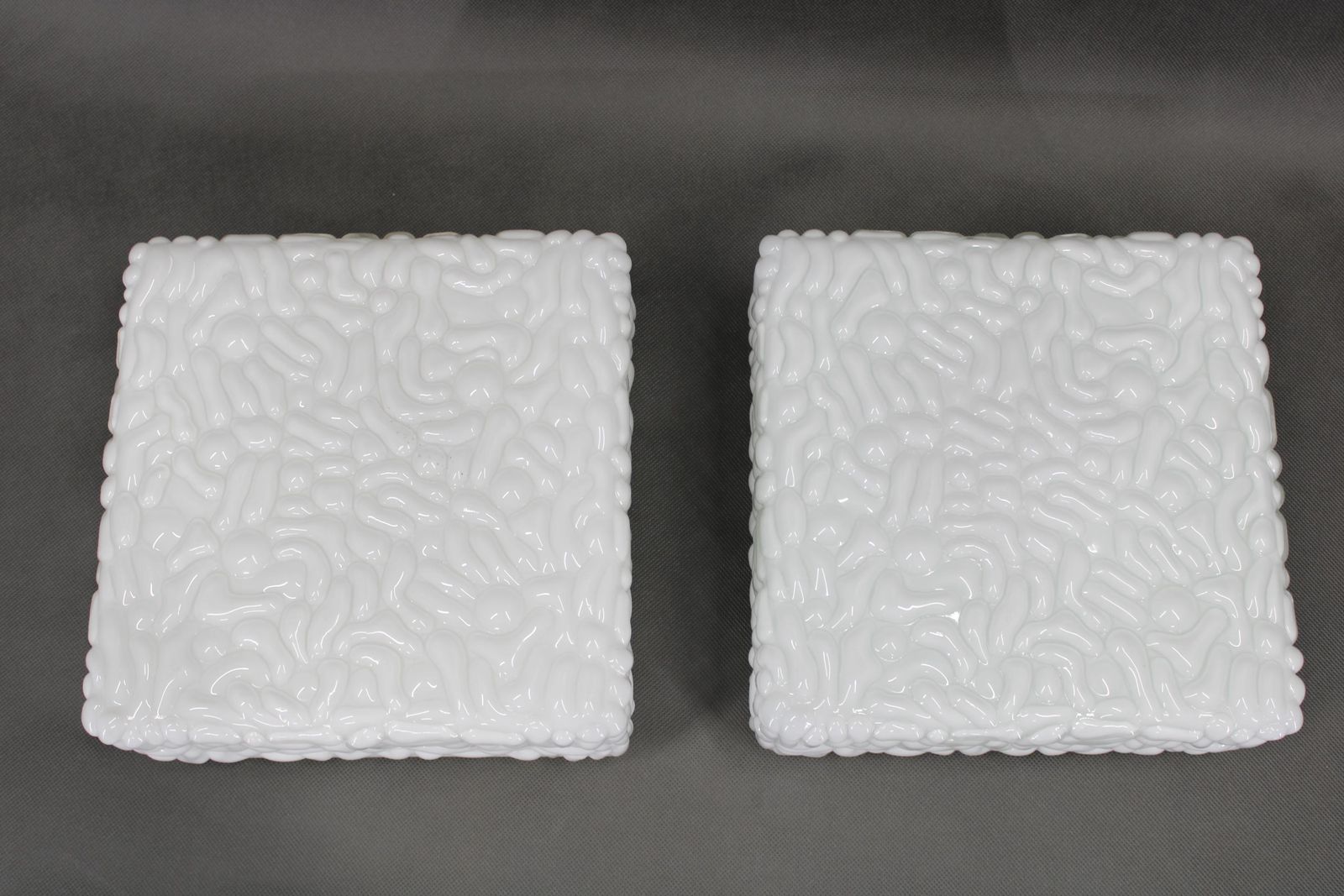 1970s Pair Of Milky Glass Square Ceiling Lights, Czechoslovakia photo Lighting