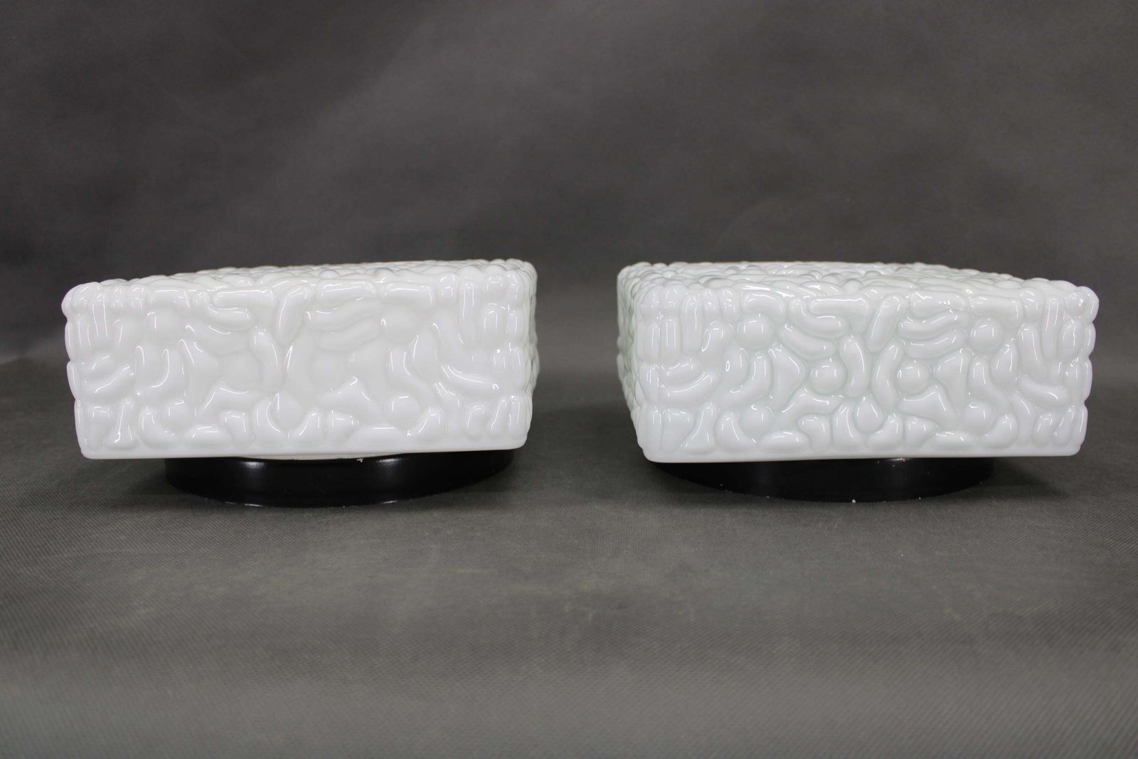 1970s Pair Of Milky Glass Square Ceiling Lights, Czechoslovakia photo 477.0