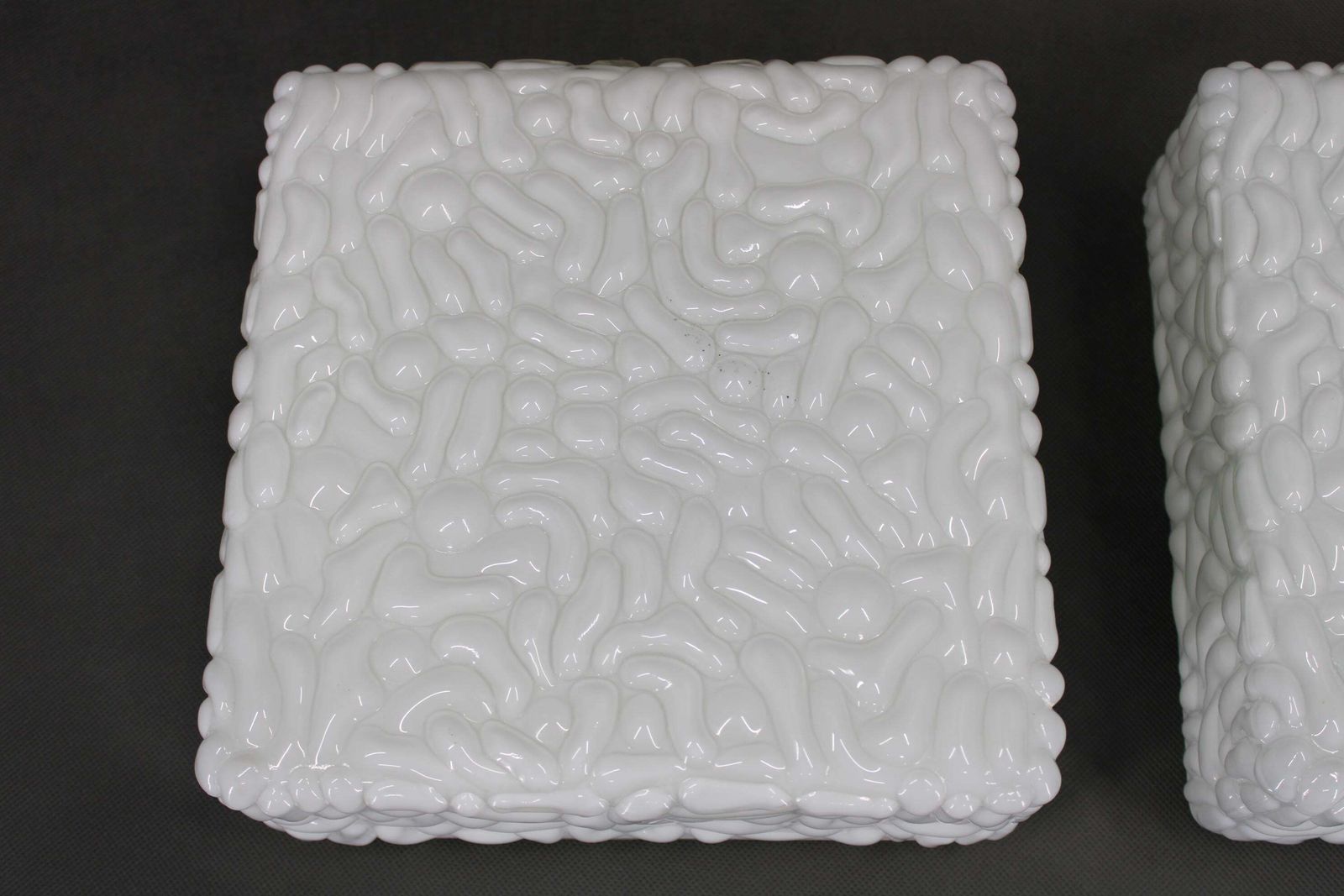 1970s Pair Of Milky Glass Square Ceiling Lights, Czechoslovakia photo vinterior