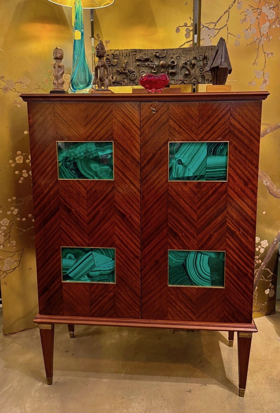 A Wonderful 1950s Two Doored Bar Cabinet By Poalo Buffa With Faux Malachite Panels photo furniture