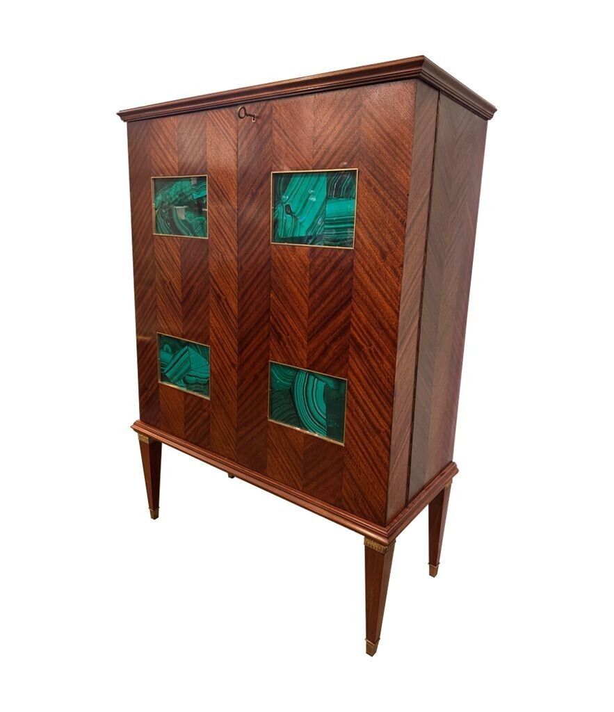 A Wonderful 1950s Two Doored Bar Cabinet By Poalo Buffa With Faux Malachite Panels photo vinterior